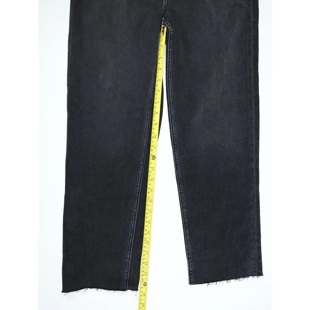 NWT RE/DONE 70s Stove Pipe Jeans 28 Washed Noir High Rise Straight Crop Raw Hem